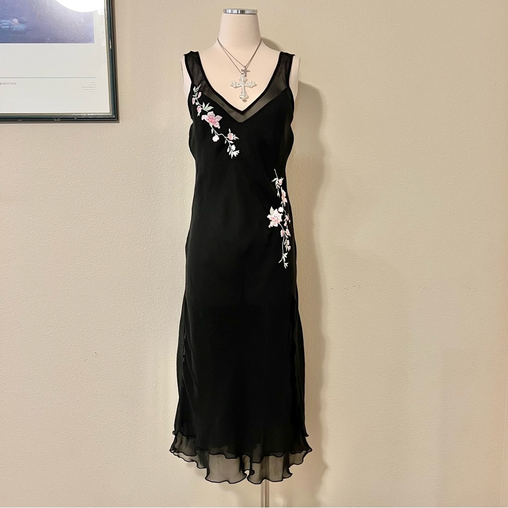 ❌SOLD❌ Delicates Embroidered Layered Semi Sheer Slip Midi Dress